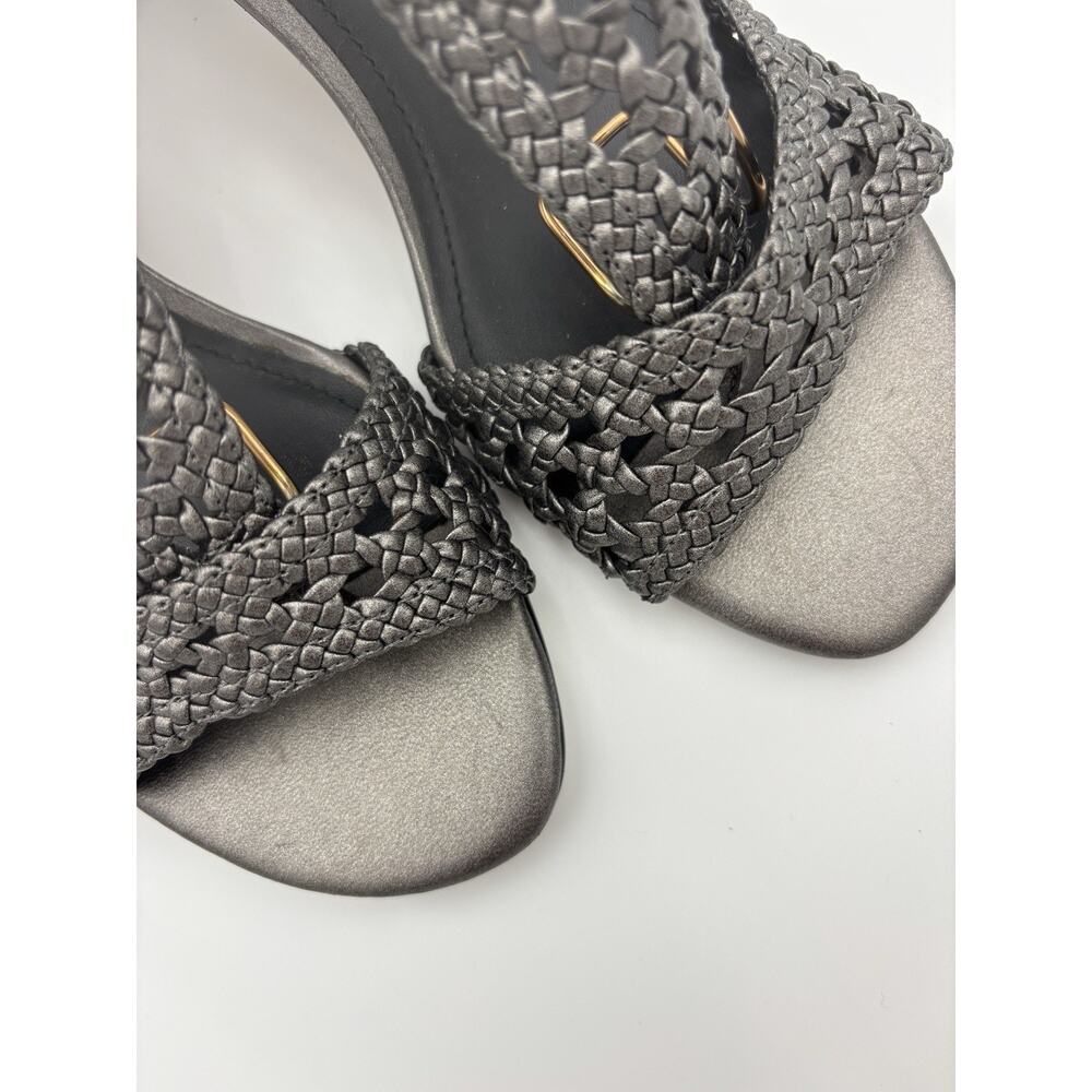 Donald Pliner Verona 2 Heels Sandals Pewter Grey Leather Size 8 M Basketweave - Picture 9 of 14